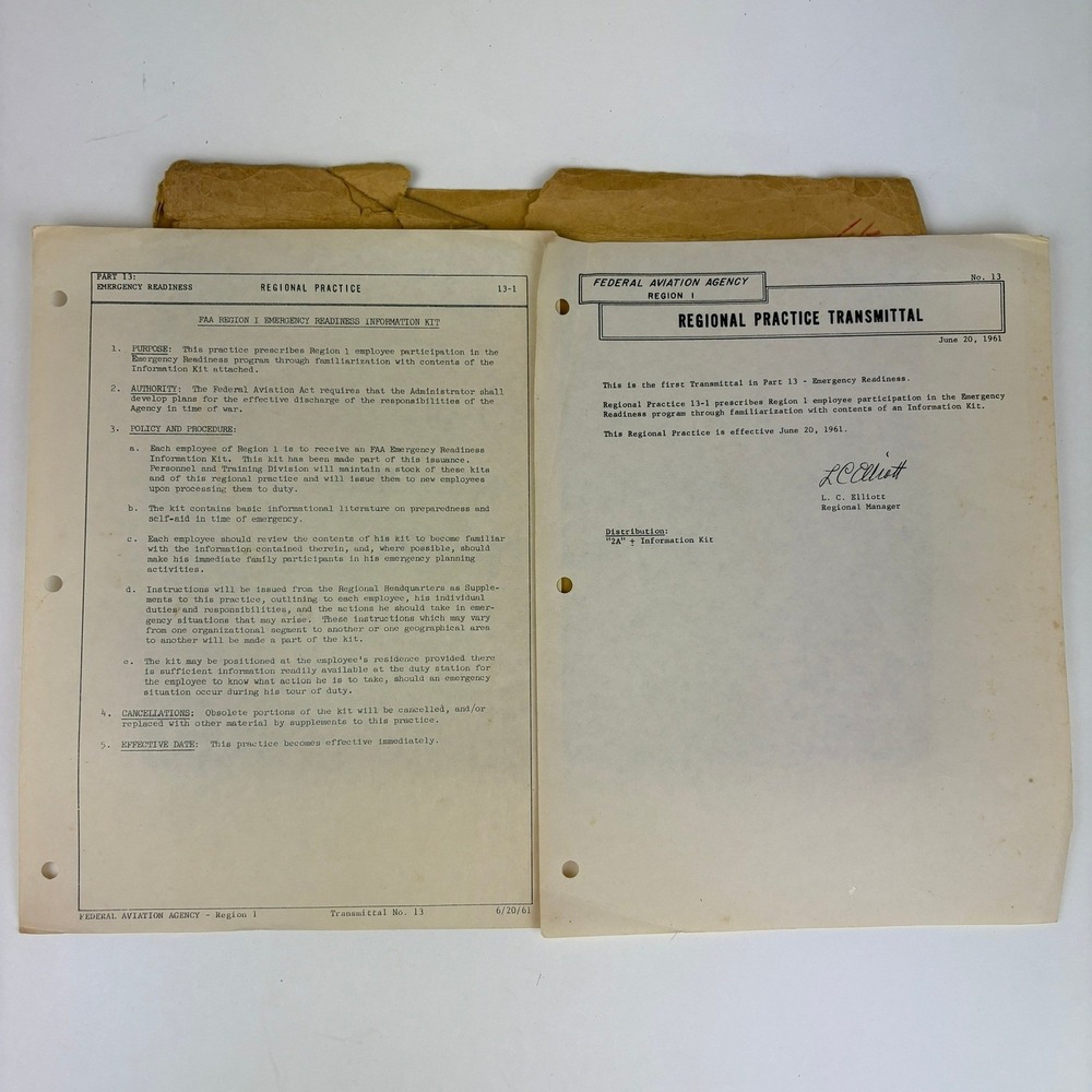 1961 FAA Region I Emergency Readiness Info Kit Envelope Letter Instructions - Picture 2 of 5